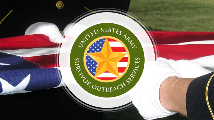 Survivor Outreach Services logo in front of an american flag