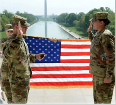 Soldiers saluting a flag