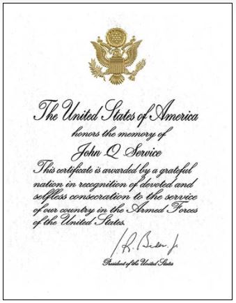 Presidential Memorial Certificate