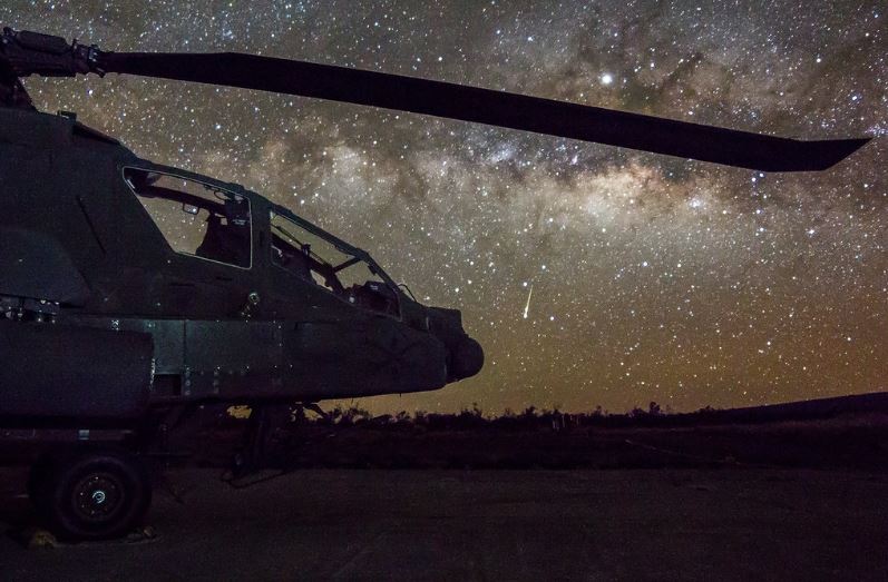 apache helicopter with stars shining overhead