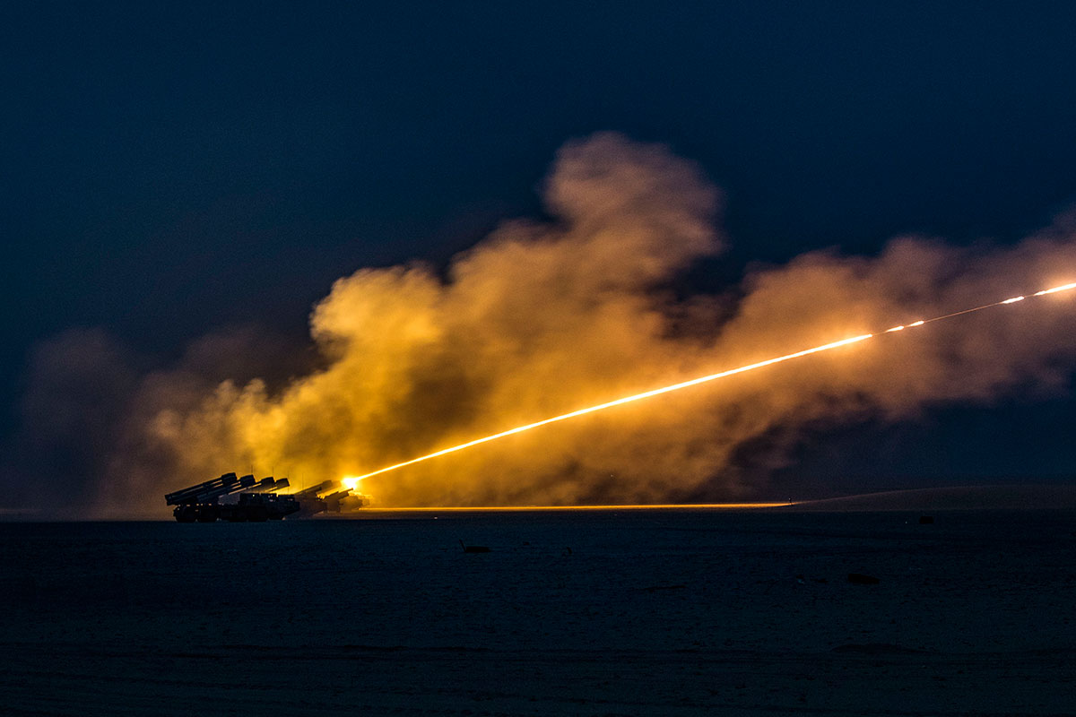 missile being launched at night