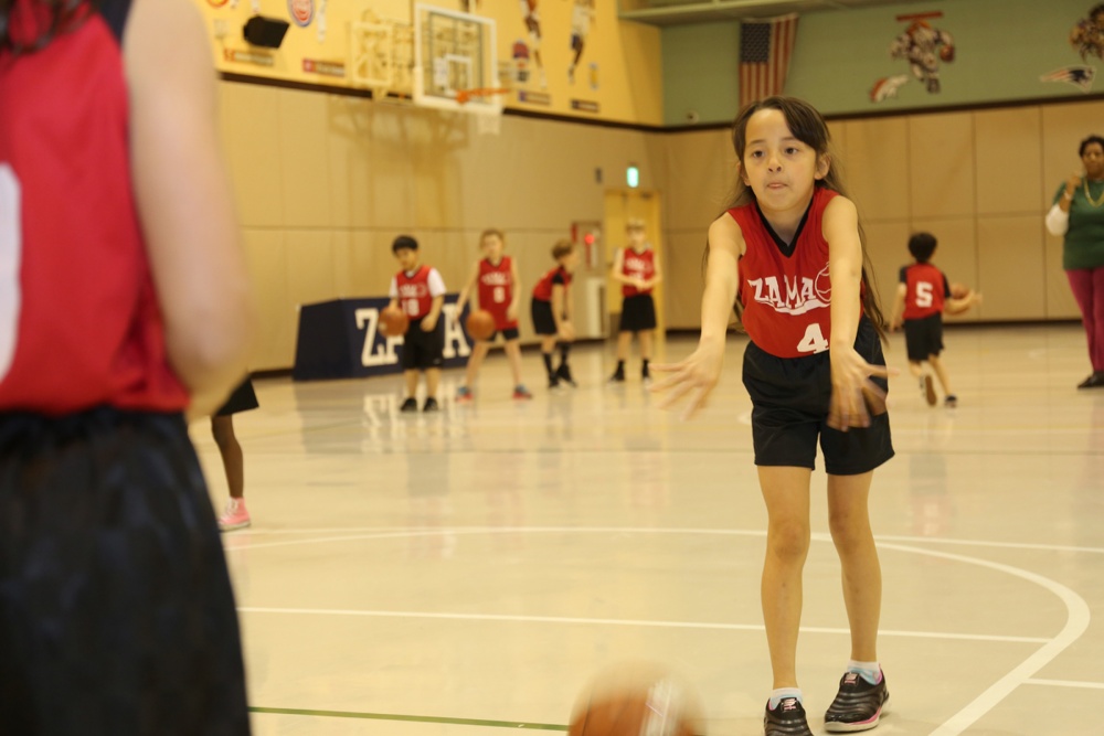 basketball court with kids playing baskeball