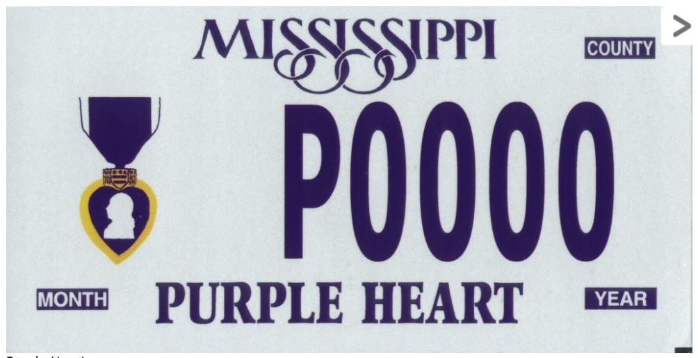 Mississippi Purple Heart License Plate