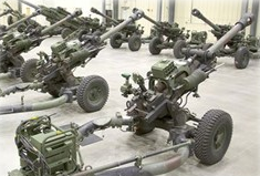 Artillary guns in a warehouse