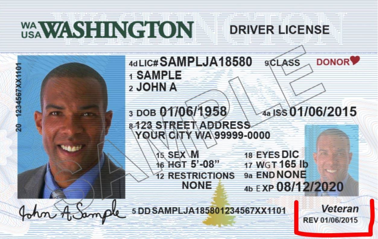Washington drivers license with veteran designation